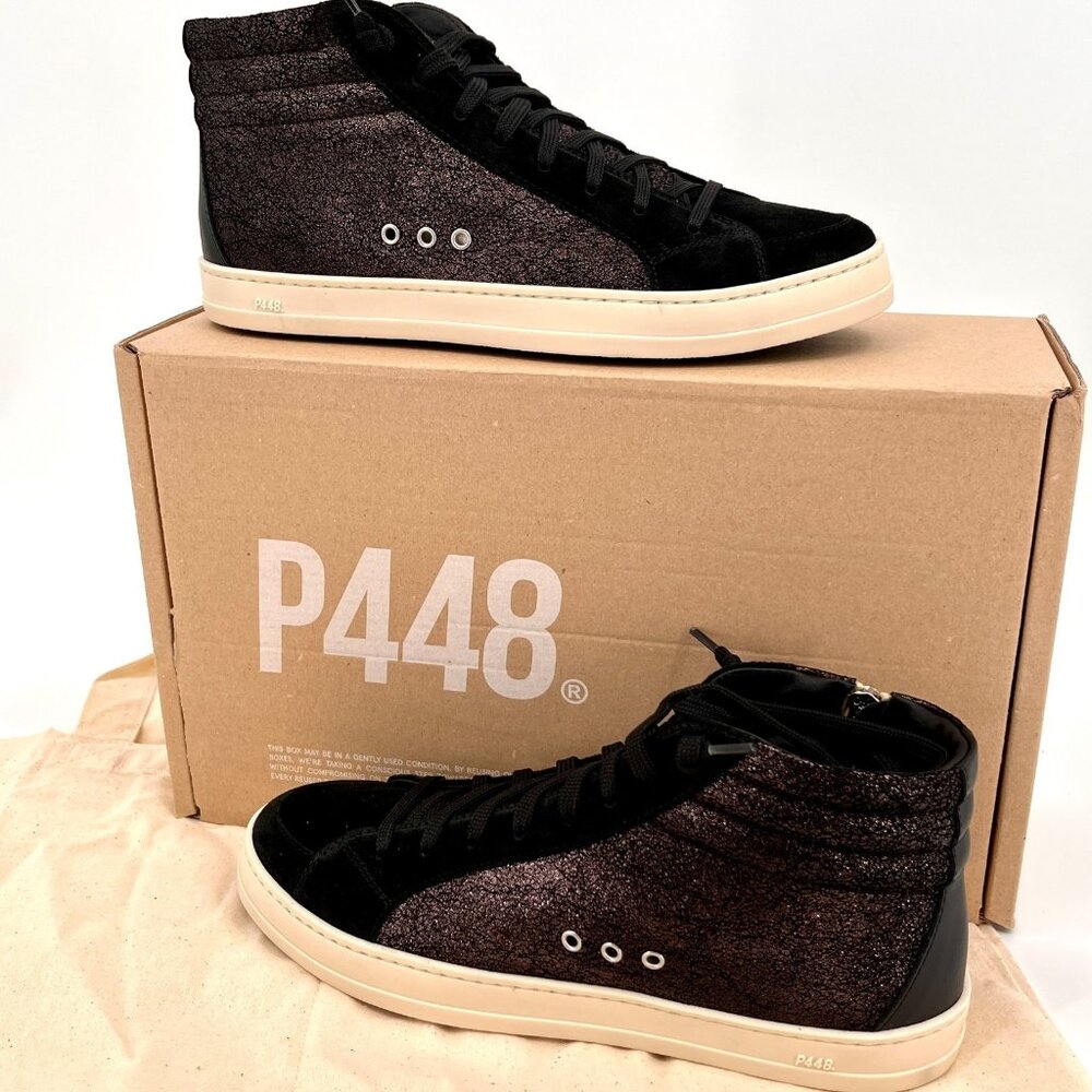 P448 Women's High-Top Sneakers in Black with Cream Sole